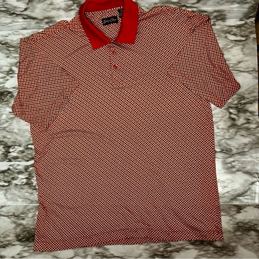 Bobbie Chan Mens Sz XXL Silk Blend Golf Polo Shirt Orange Check Blokecore Gramps